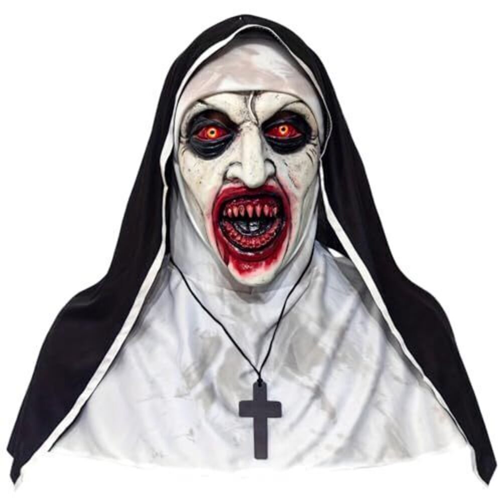3350 Adult Full Head Realistic Evil Nun Mask with Headscarf, Nun Costume